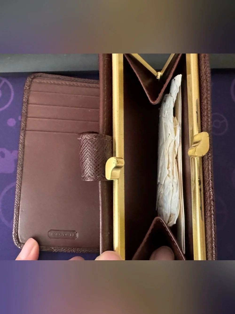 Coach Brown Textured Leather Snap Wallet